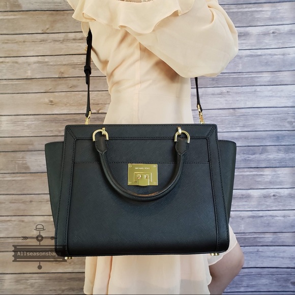 NWT Michael Kors Tina Large Satchel Black leather - Picture 6 of 8